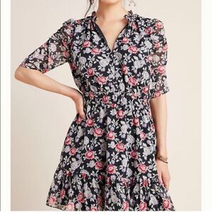 Shoshanna Jodelle Floral-Print Metallic Chiffon Dress Size 2 NWT